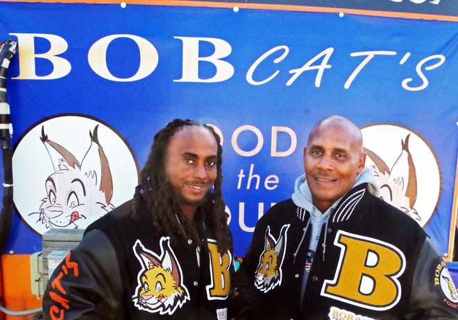 Mike Cooley and his dad Robert Ward who own the Bobcats Food Truck on Rte 44 in Taunton, on Friday, Nov. 3, 2023.