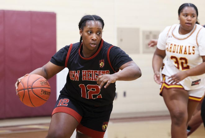 New Heights Naziiah Herisse dribbles during a game versus Cardinal Spellman on Tuesday, Jan. 9, 2024.